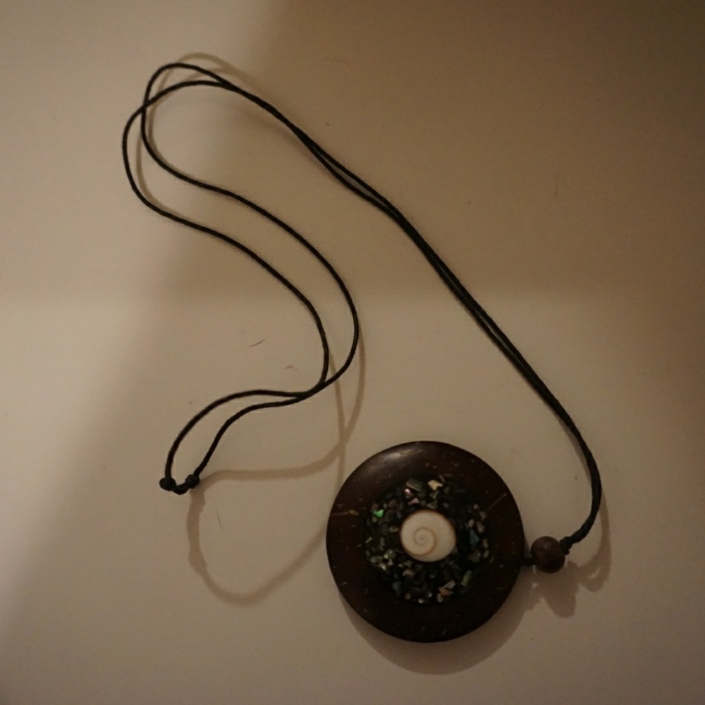 Wood & abalone shell necklace